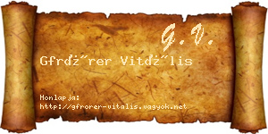 Gfrörer Vitális névjegykártya